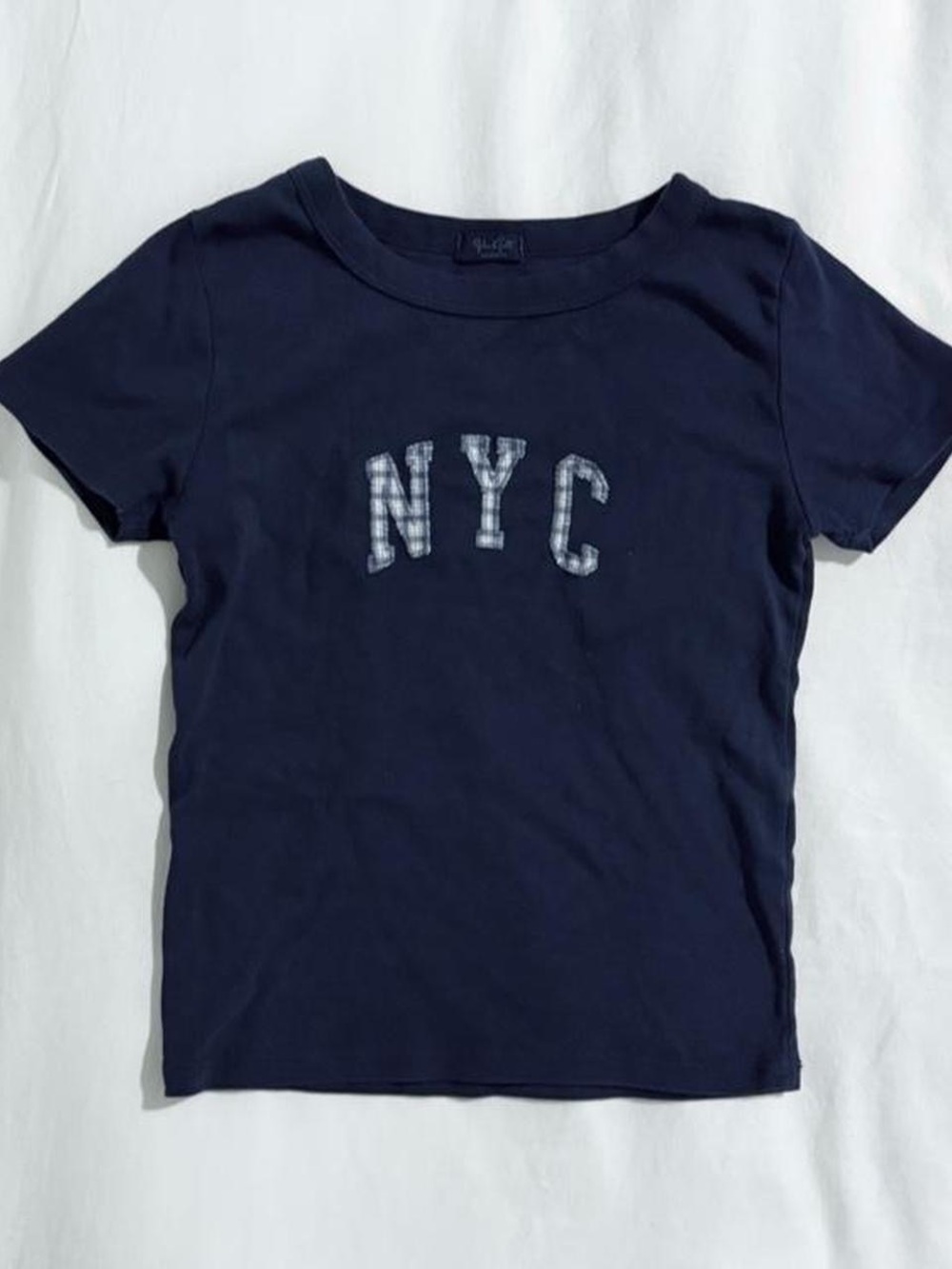 Brandy Melville navy Ashlyn tee w/ plaid NYC graphic